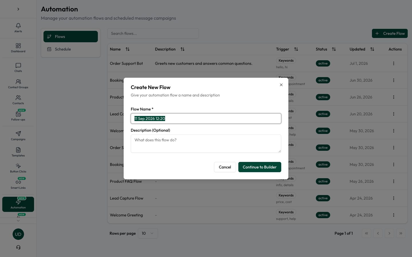 Create New Flow dialog