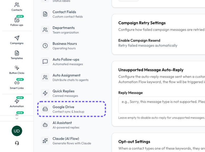 Open Google Drive settings
