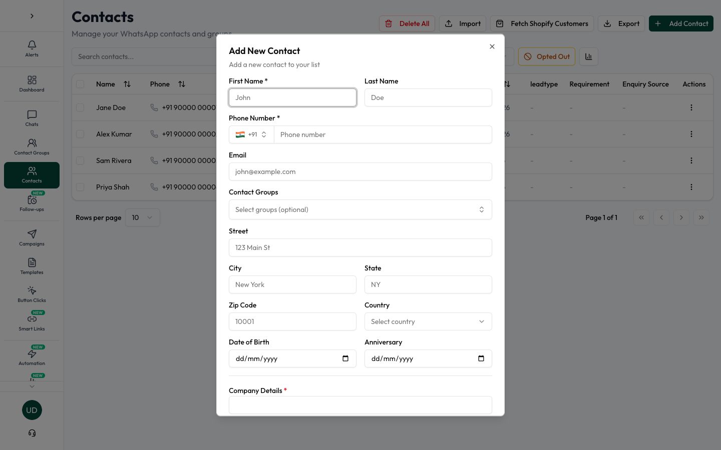 Fill in the required fields