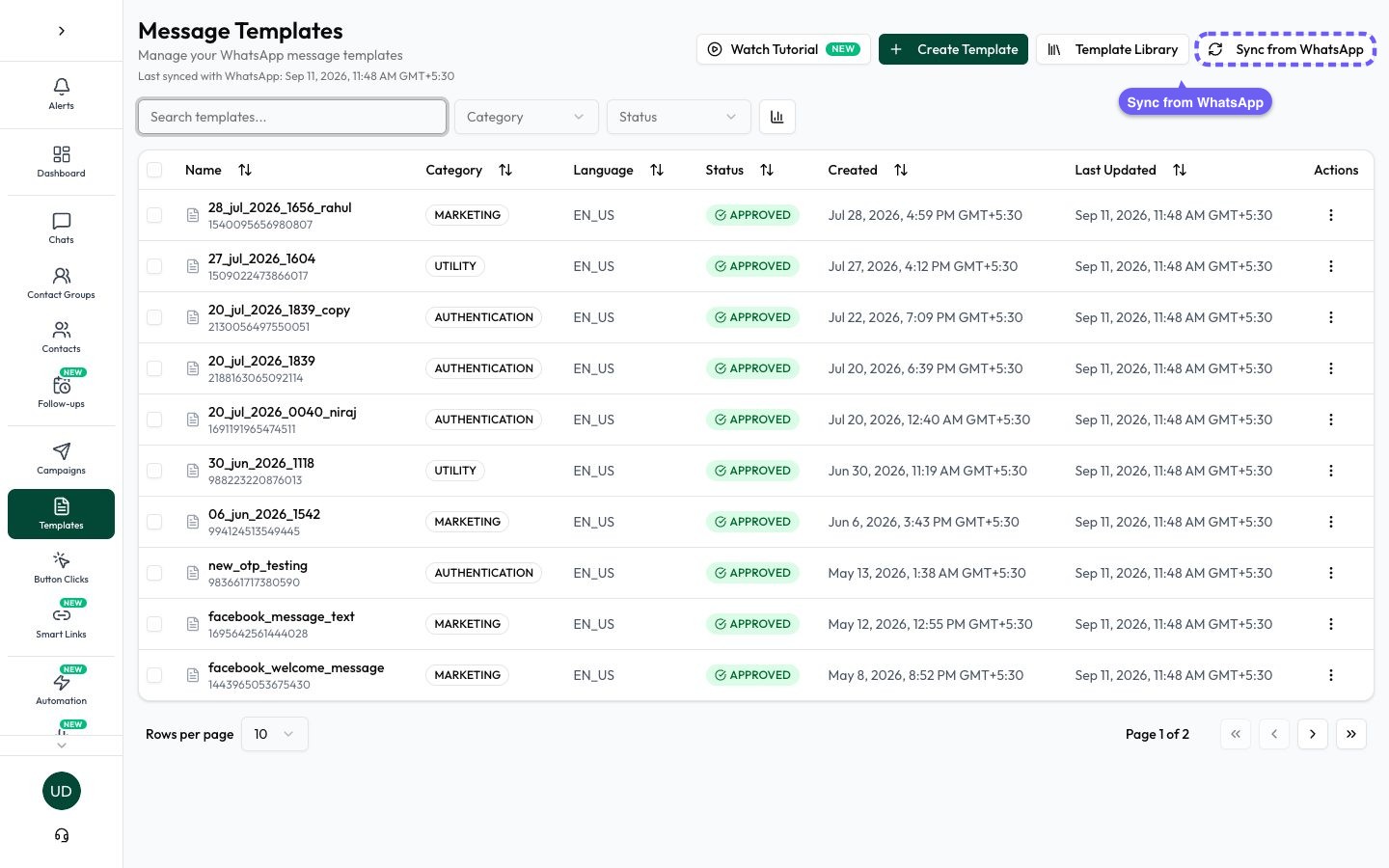 Click Sync from WhatsApp