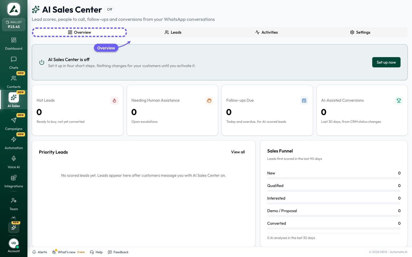 Open the AI Sales Center
