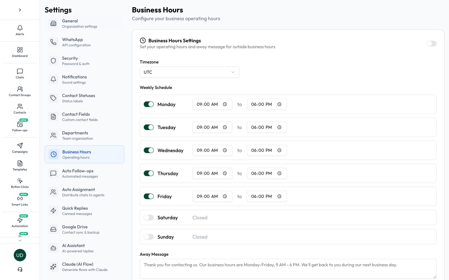 Configure your operating hours