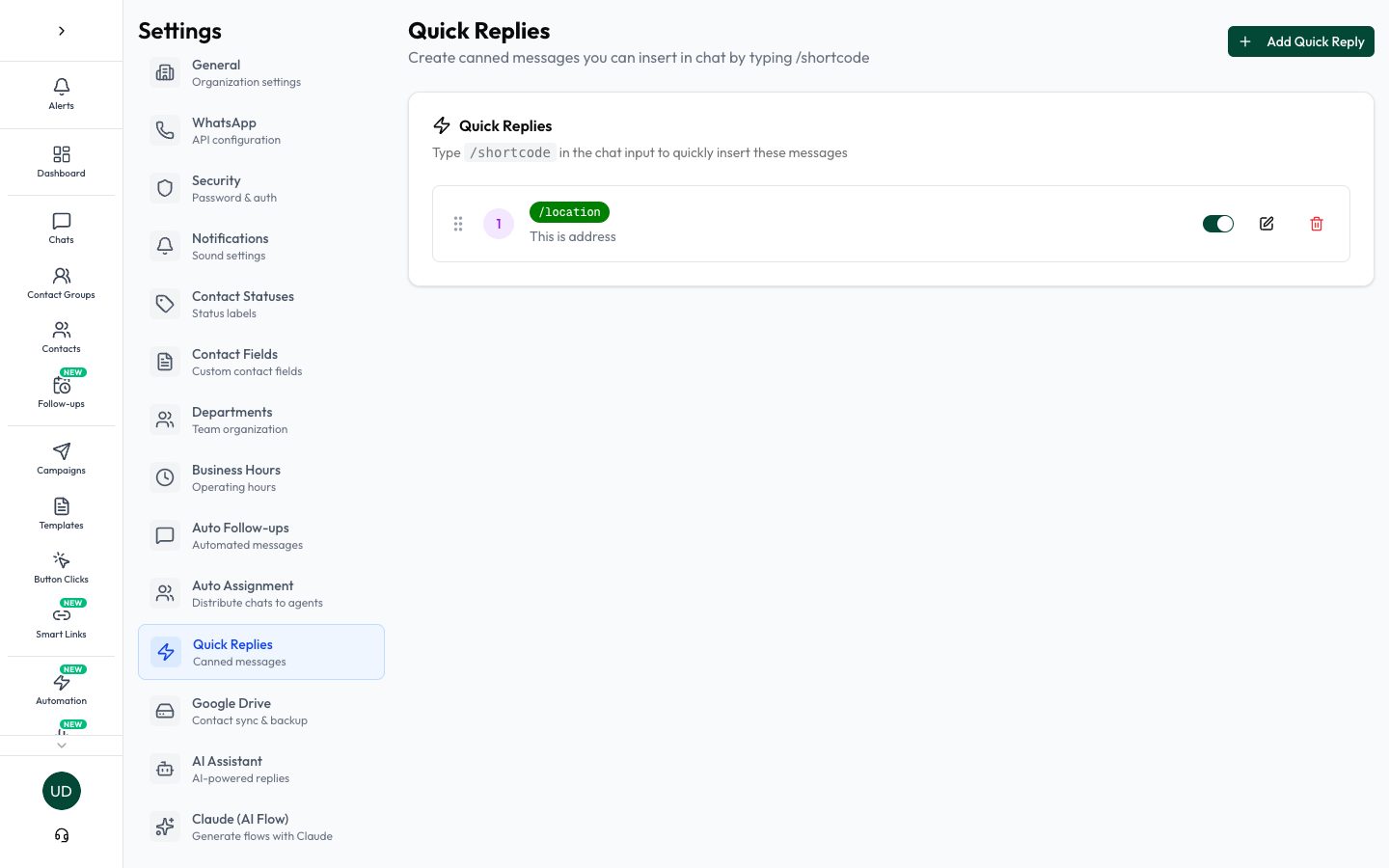 Create a quick reply