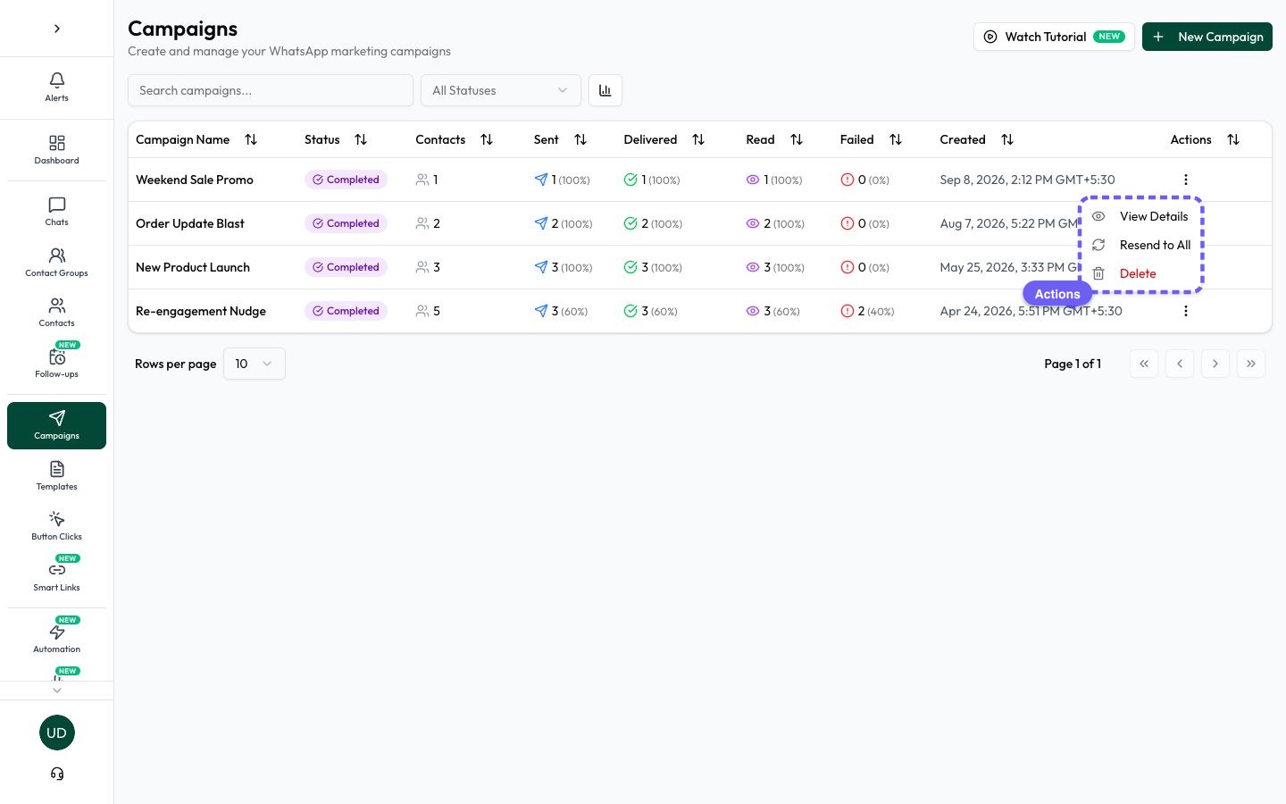 Open the Actions menu