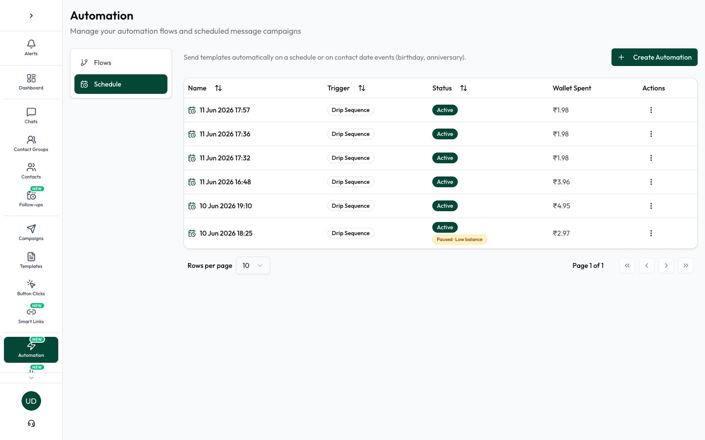 View scheduled automations