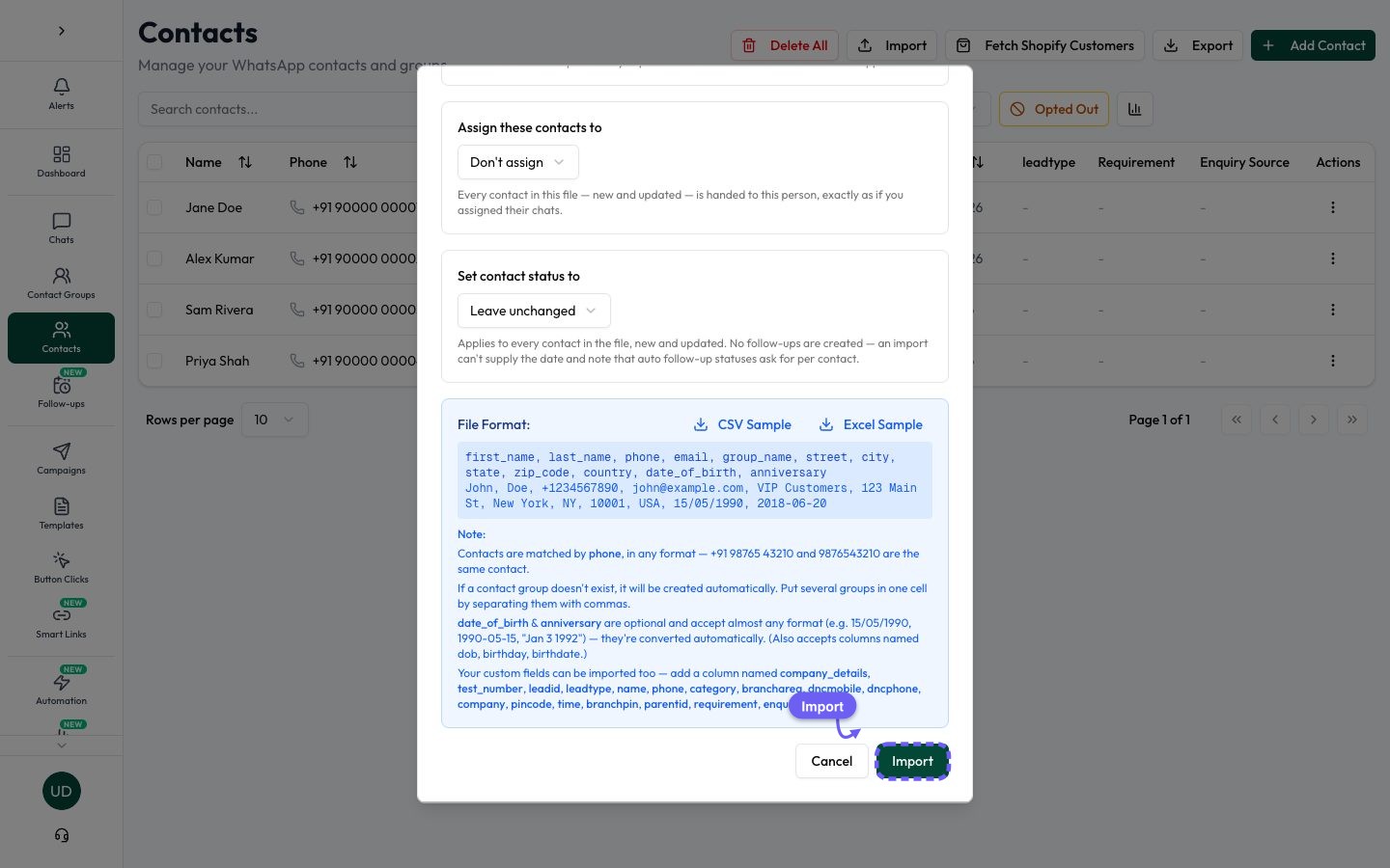 Review the file format, then import