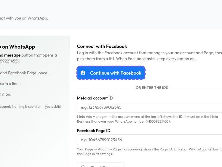 Connect your ad account and Page