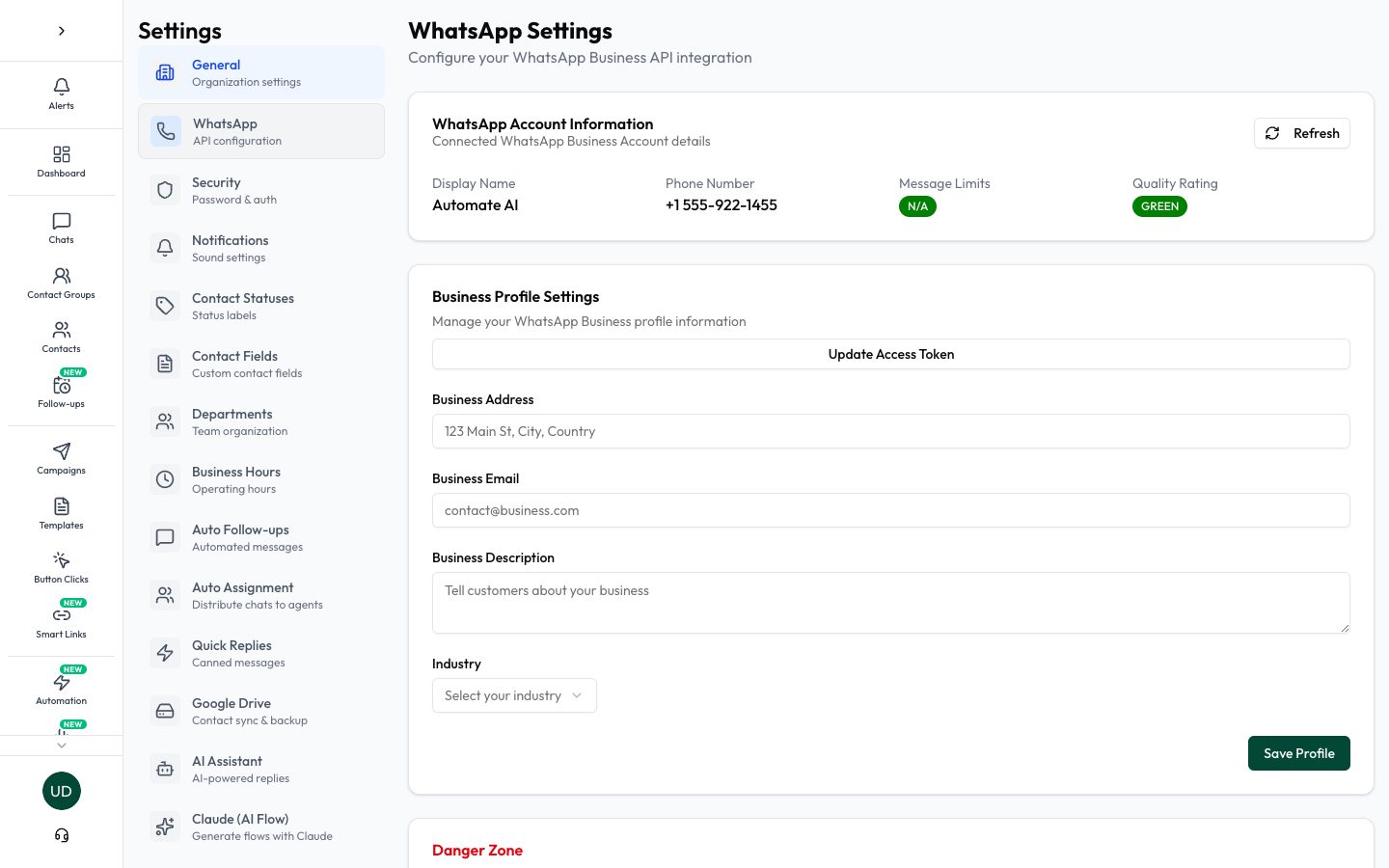 WhatsApp Account Information