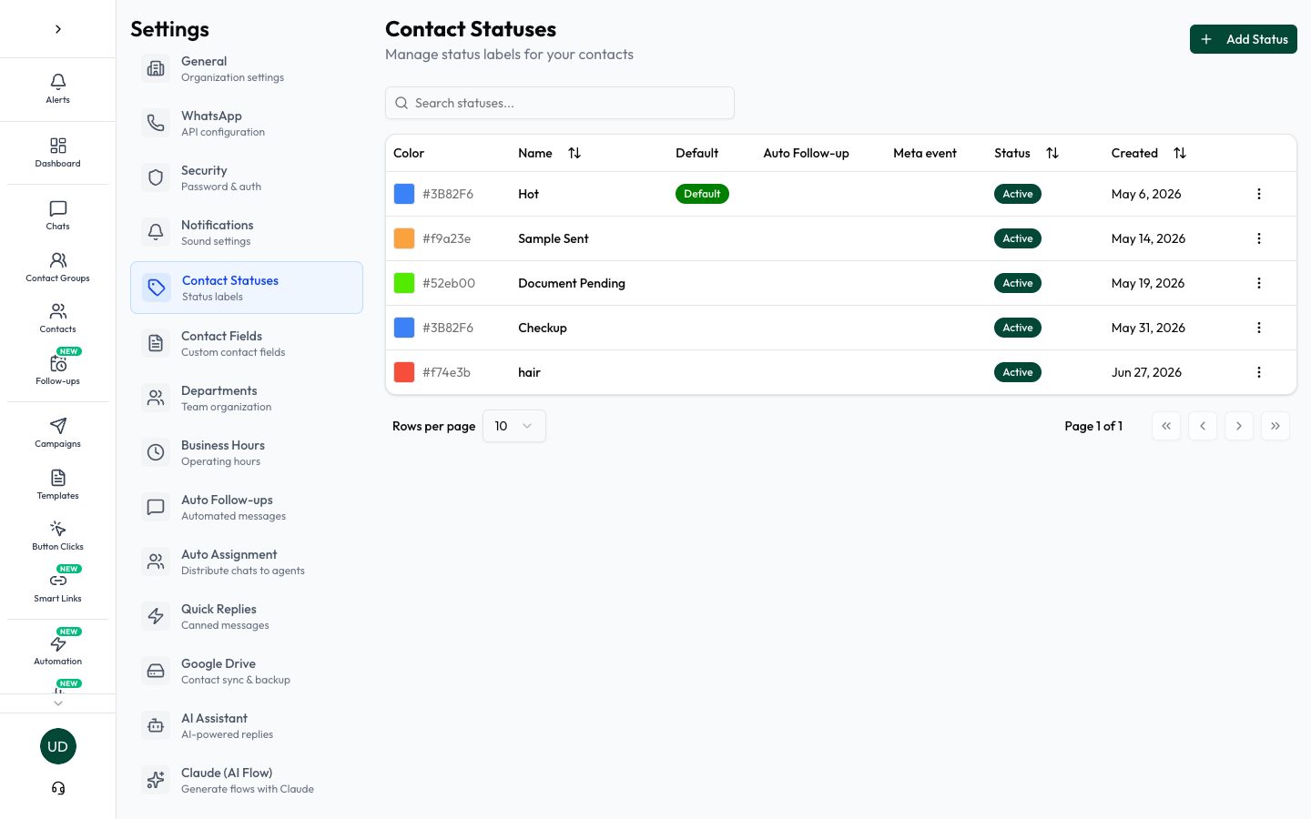 Manage contact statuses