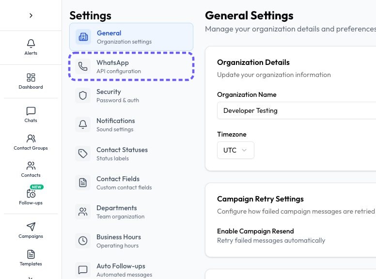 Open WhatsApp settings