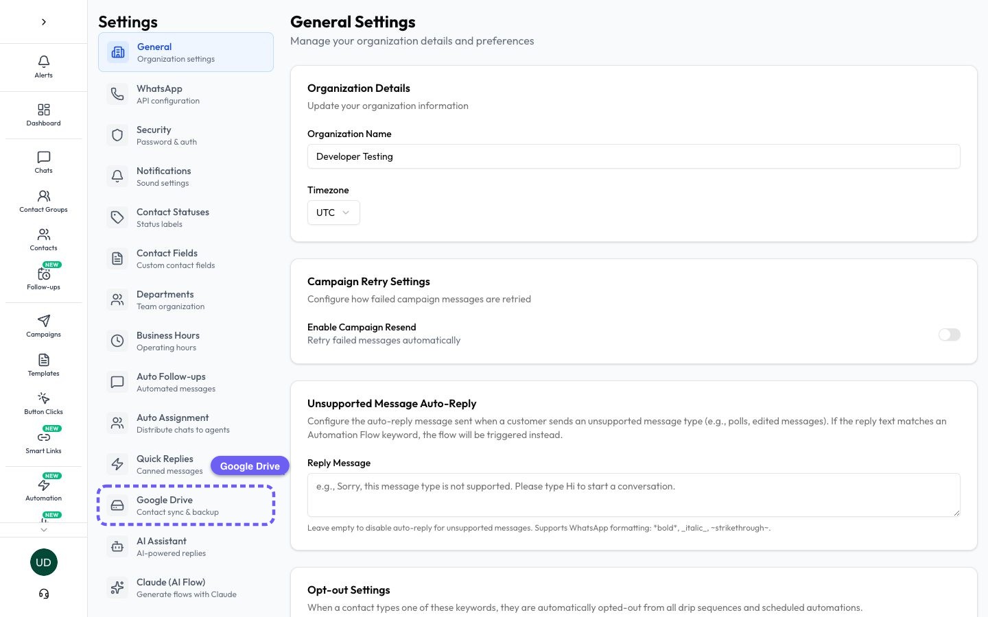 Open Google Drive settings