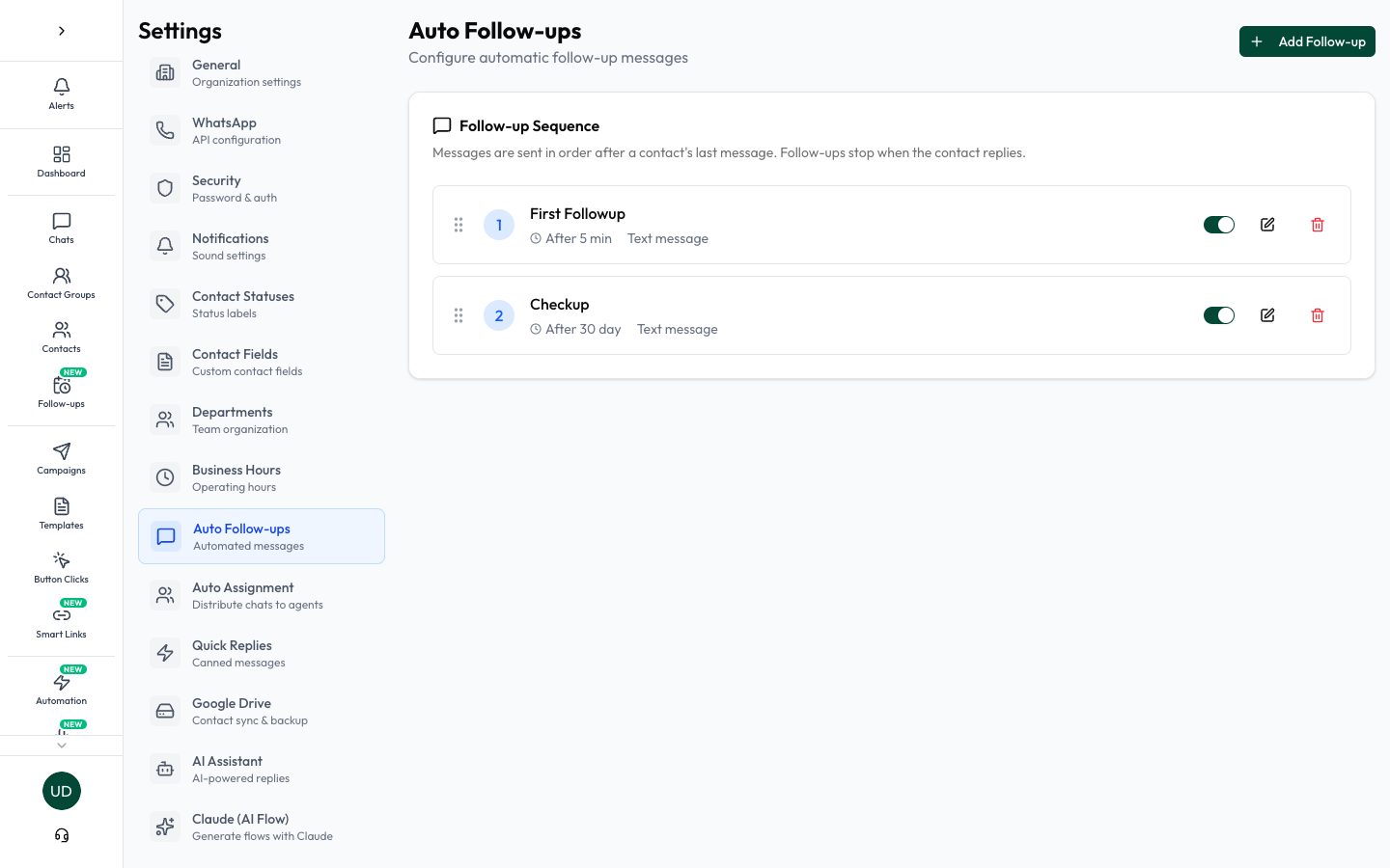 Configure the follow-up sequence
