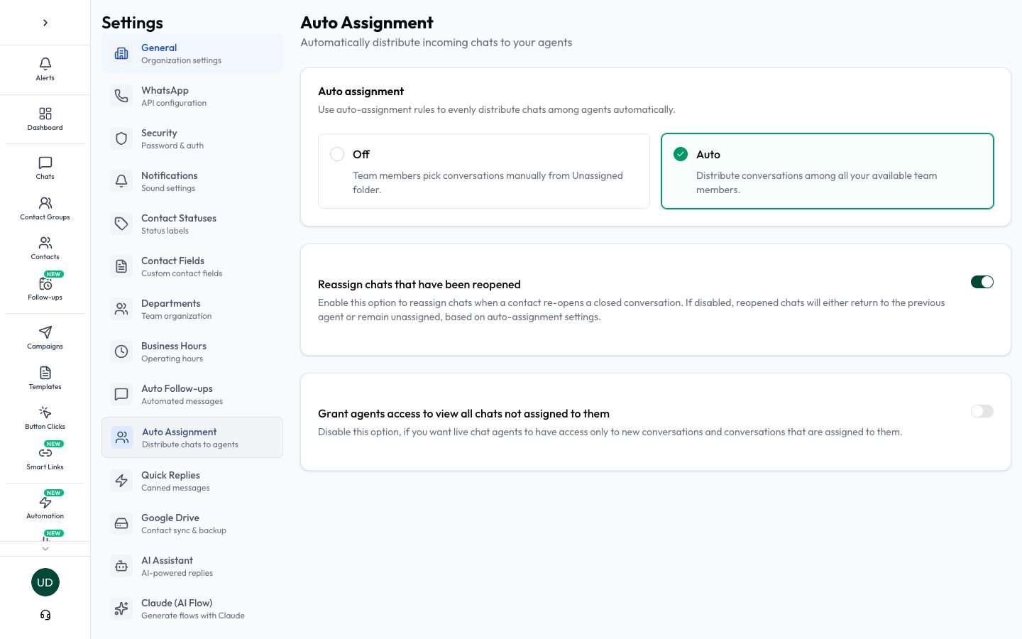 Configure chat assignment
